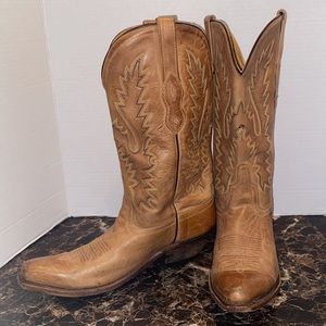 Old West Brown Leather Snip Toe Western Cowboy Boots Women's Size 8.5 LF1529